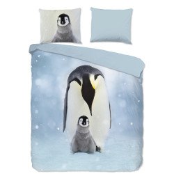 Pinga flonel sengesæt med mor og baby pingviner