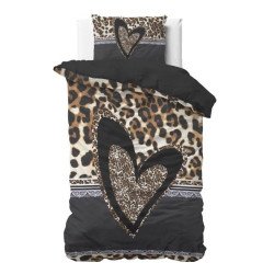 Sengesæt Panther Love Heart Brun i ren bomuld med leopard mønster fra Sleeptime.dk