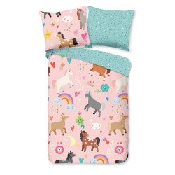 Sengetøj Heste med flerfarvede heste fra Sleeptime.dk
