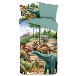 Børnesengetøj i flonel Prehistory – 100 % bomuld med dinosaurmotiv fra Sleeptime.dk
