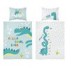 Dobbeltsidet bambus sengetøj Dino Mint med dinosaurmotiv fra Sleeptime.dk