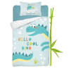 Dobbeltsidet bambus sengetøj Dino Mint med dinosaurmotiv fra Sleeptime.dk