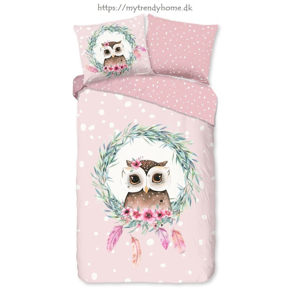 Sengesæt Owl Pink med ugle 100% bomuld fra MyTrendyHome.dk
