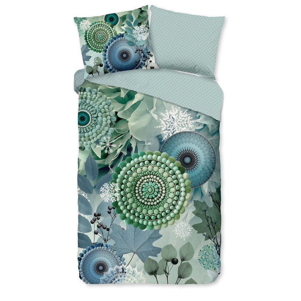 Flonel sengesæt  Iselin, Grøn med mandala og snefnug  MyTrendyHome.dk