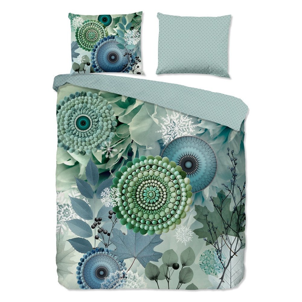 Flonel sengesæt  Iselin, Grøn med mandala og snefnug  MyTrendyHome.dk