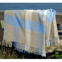 Blød tyk uldplaid i blå og grå– skandinavisk kvalitet