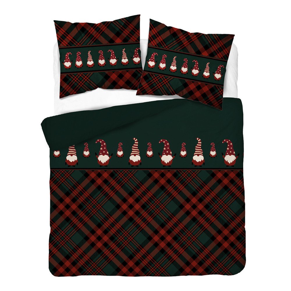 Julesengetøj Nisse, Grøn med julemotiv i 100% bomuld fra MyTrendyHome.dk