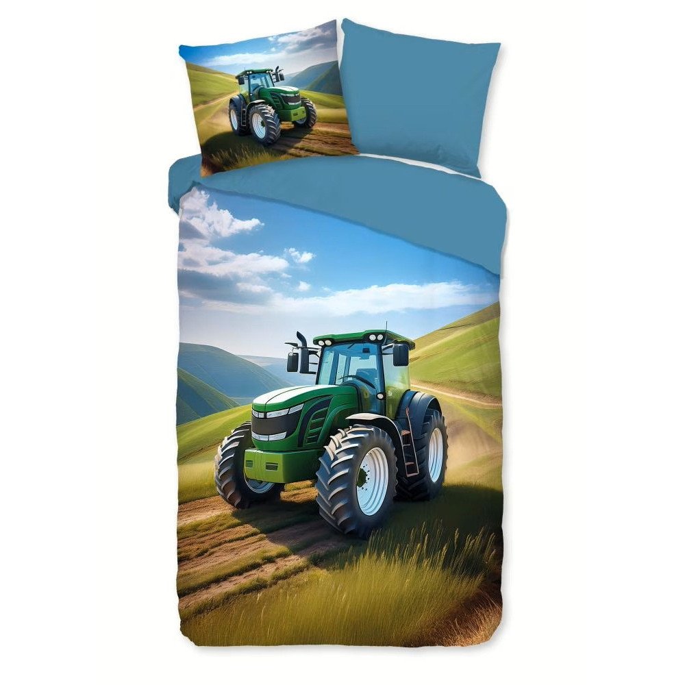 Børnesengetøj Traktor, 100% bomuld, 140x200 / 140x220 cm + 60x70 cm