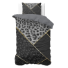 Sengesæt Panther Vibe Anthracit i 100% bomuld med et mønstret imiteret patchwork med fragmenter af et leopardskindsmønster