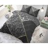 Sengesæt Panther Vibe Anthracit i 100% bomuld med et mønstret imiteret patchwork med fragmenter af et leopardskindsmønster
