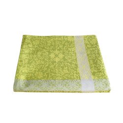 Smuk grøn dug med klassisk damaskdesign og lys kontrastkant.