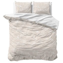 Ginkgo Whisper sengesæt, sandfarvet med et ginkgobladmønster,