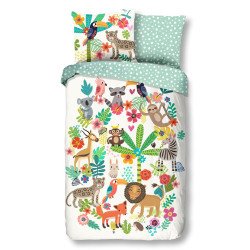 Børnesengetøj med Jungledyr | 100% Bomuld, lukkes med trykknapper