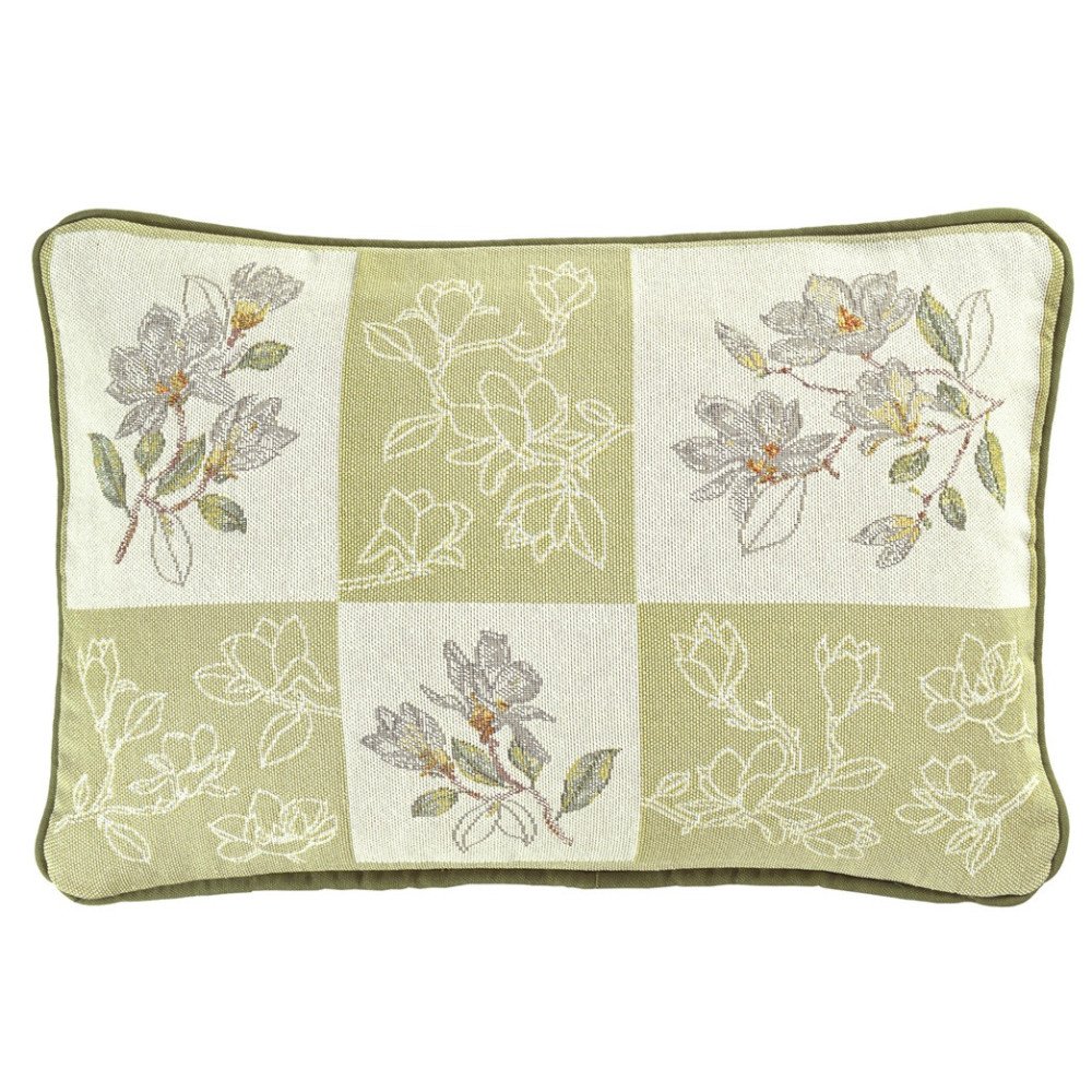 Gobelinpude med blomstermotiv i forårsfarver