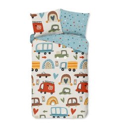 Børne Sengetøj  Traffic i bomuld med sjove biler, 100% bomuld, 140x200 / 140x220 cm + 60x70 cm fra ST